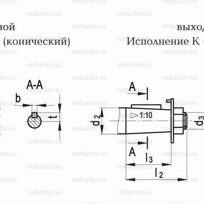 Редуктор 1Ц2У-125 - размеры концов валов